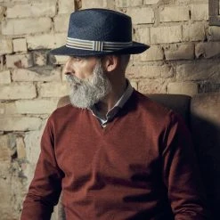 Fawler Chapeau Panama Moda Pino Bleu à Galon Rayé -Chapeau Fawler en ligne 17964 2 1