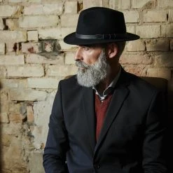 Fawler Chapeau Fedora Flavio En Laine Noire à Bord Plat -Chapeau Fawler en ligne 17965 2