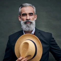 Fawler Chapeau Panama Moda Couleur Havane Clair Avec Gallon Bleu Marine Piero -Chapeau Fawler en ligne 18004 3