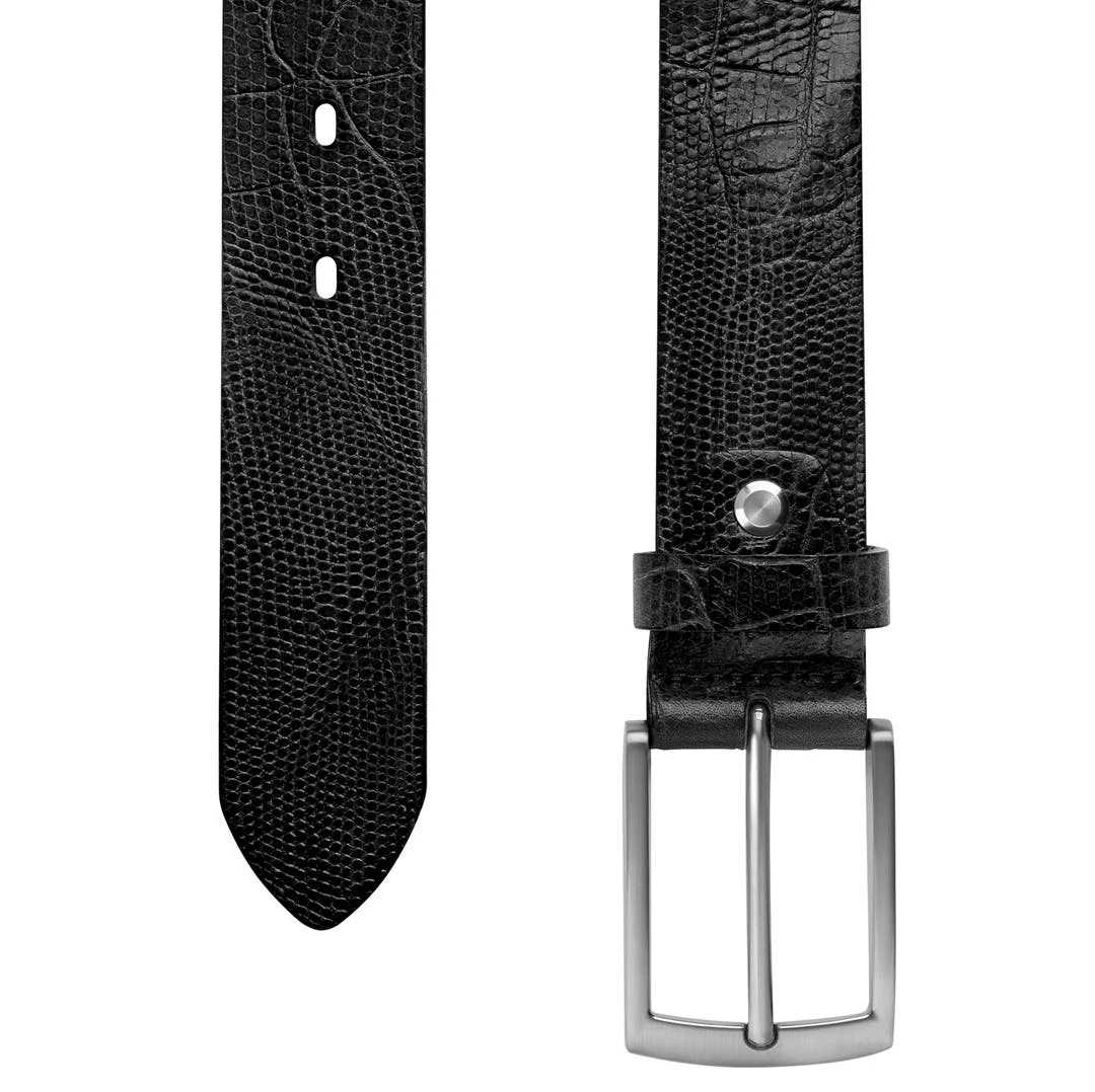 BSWK Vincio | Ceinture Noire En Cuir Pleine Fleur Avec Imprimé Croco 2 BSWK Vincio | Ceinture Noire En Cuir Pleine Fleur Avec Imprimé Croco – Image 2
