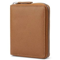 Lucleon Mini Portefeuille Anti-RFID En Cuir Brun Tan Sky