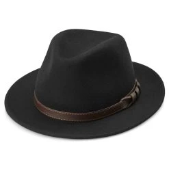 Fawler Chapeau Fédora Flavio Moda Noir à Bord Plat