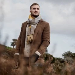 Sidegren Hiems | Écharpe à Carreaux En Coton Recyclé Marron Et Jaune -Chapeau Fawler en ligne ste hiems scarves hats and gloves collection 26420 26446 rinalds 1x1 4