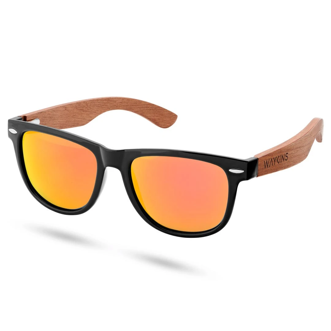 Waykins Lunettes De Soleil Rétro Noires à Verres Polarisés Jaunes Et Branches En Bois 1 Waykins Lunettes De Soleil Rétro Noires à Verres Polarisés Jaunes Et Branches En Bois